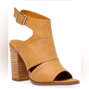 Dolce Vita Brista Tan Peep toe Stacked Block heel Bootie sandal size 10